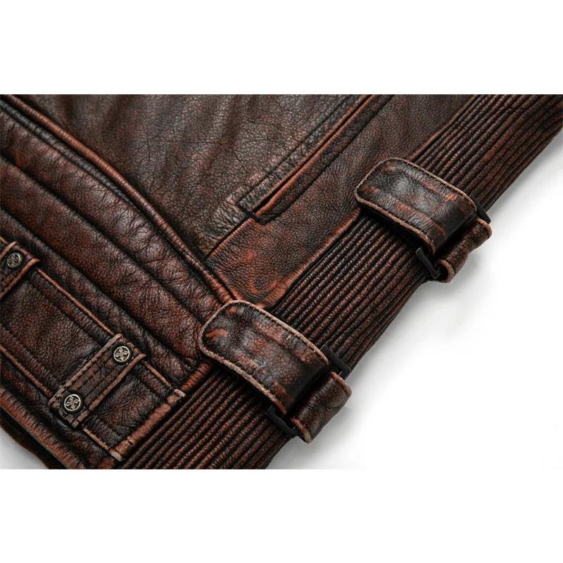 Čínská velikost Vintage hnědé motocyklové vesty Muži Přírodní hovězí kůže Bunda z pravé kůže Pánská jezdecká vesta bez rukávů Motorkářské bundy