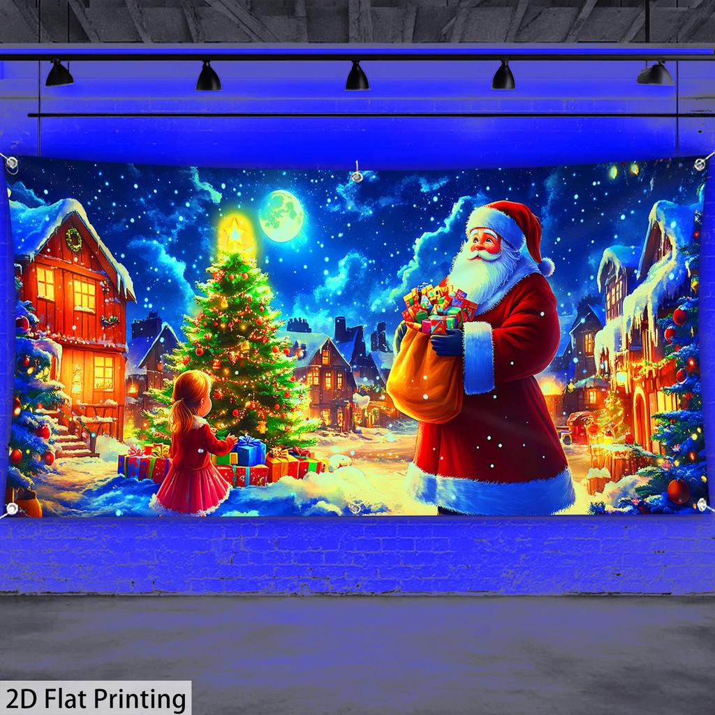 Große/Extragroße Weihnachtsmann- und Winterdorf-Szene, Fluoreszierende Polyester-Türen/Wände/Häuser, 2D-Grundriss