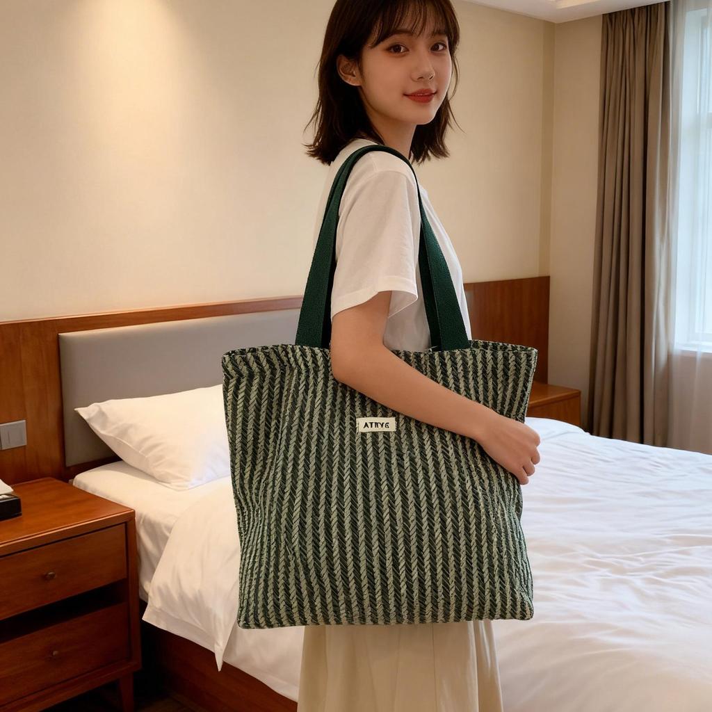 Striped Canvas Tote Bag: Large-Capacity, Fresh & Stylish Shoulder Bag