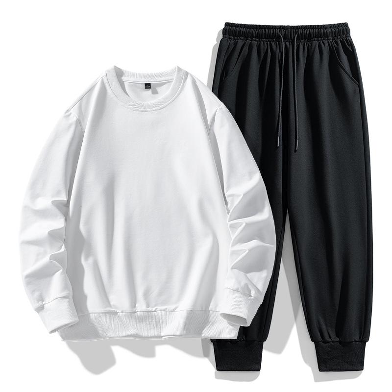 Men's Crewneck Hoodie Sports Suit Autumn and Winter New Fashion Brand Solid Color Casual Pants with a Set