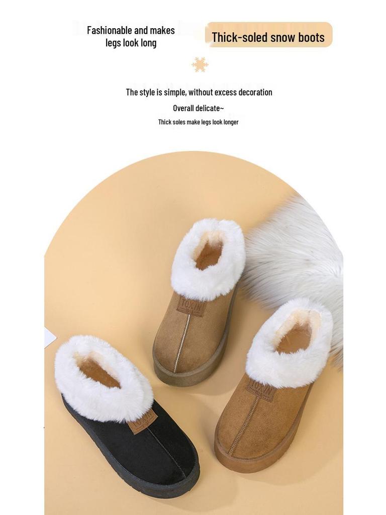 Damen Winter Plüschstiefel - Fellbesetzt, Weiche Sohle, Warm, Plüschgefüttert, Verdicktes Außenmaterial, Voller Absatz, Bequeme Baumwollschuhe