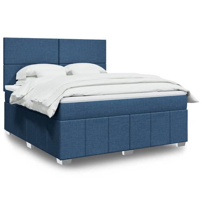VidaXL Sommier à lattes de lit avec matelas Bleu 180x200 cm Tissu, lit, lit à plate-forme, lit à panneaux, meuble de chambre 3291746