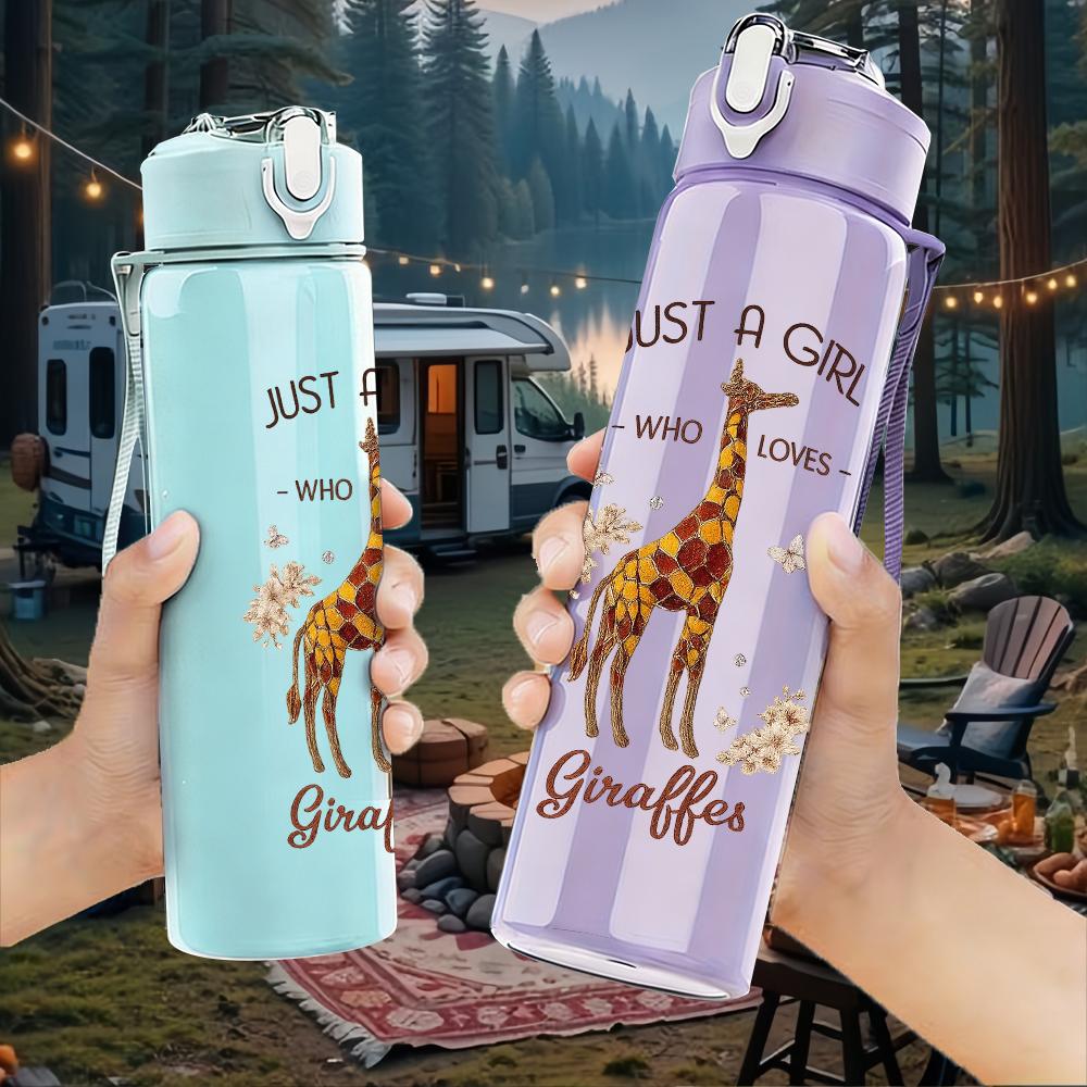 1PC Thin Line Single Tall Giraffe Silhouette 750ml Color Plastic Water Bottle Leakproof Flip Straw Lid For Sports Office Home Use