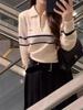 Women's Autumn/Winter 2025 Striped Polo Neck Zipper Knitwear