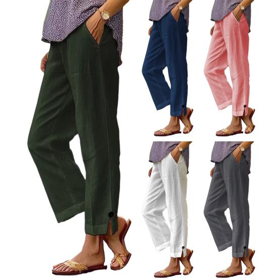 Damenhosen Elastisch Mittelhoch Lockerer Schnitt Freizeit Hosen mit Taschen Einfarbig Gerade Beine Lange Hosen Reisen Arbeit Schule Tägliche Kleidung