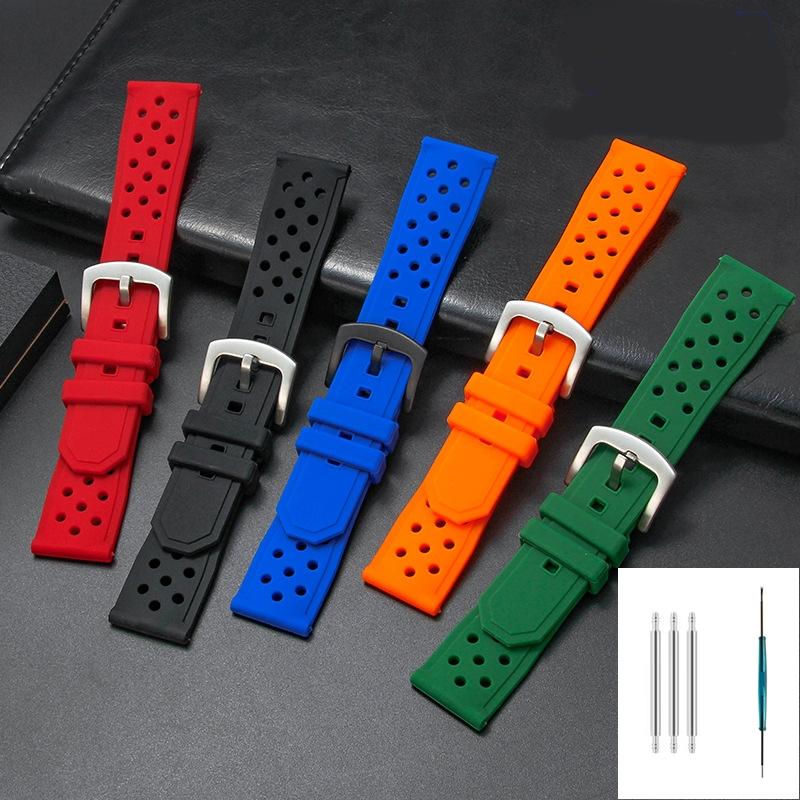 22mm Watch Strap For TAG Heuer F1 Monaco Carrera Formula 1 Watchband Air Vent Hole Wristband Rubber Silicone Bracelet Accessory