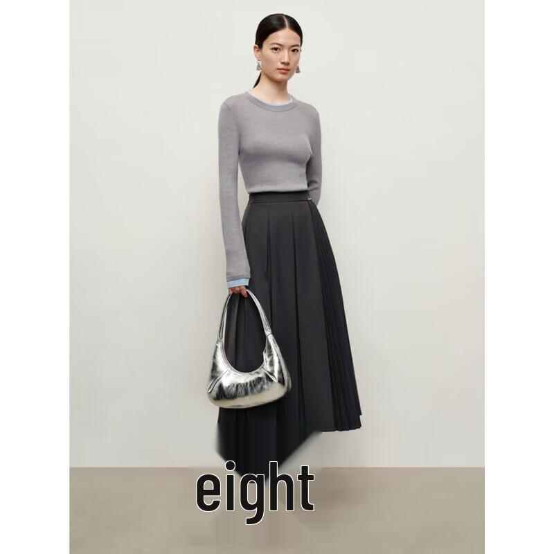 JUZI Annakou Elegant Pleated A-Line Midi Skirt L