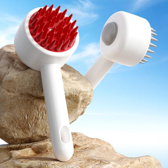Pet Massage Shower Brush with Builtin Shampoo Storage Dog Grooming Brush Ergonomic Handle Pet Hair Cleaning Brush for Dog Cat