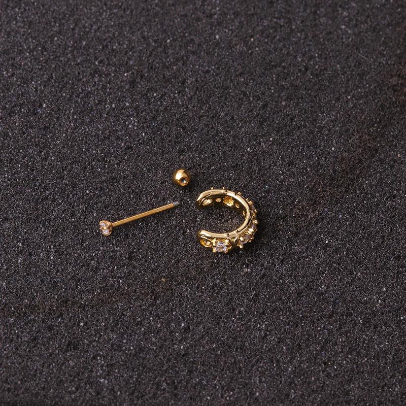 Cross-Border Stainless Steel Zircon Stud Earrings: Micro-Paved Cartilage Ear Clips with Screw Back