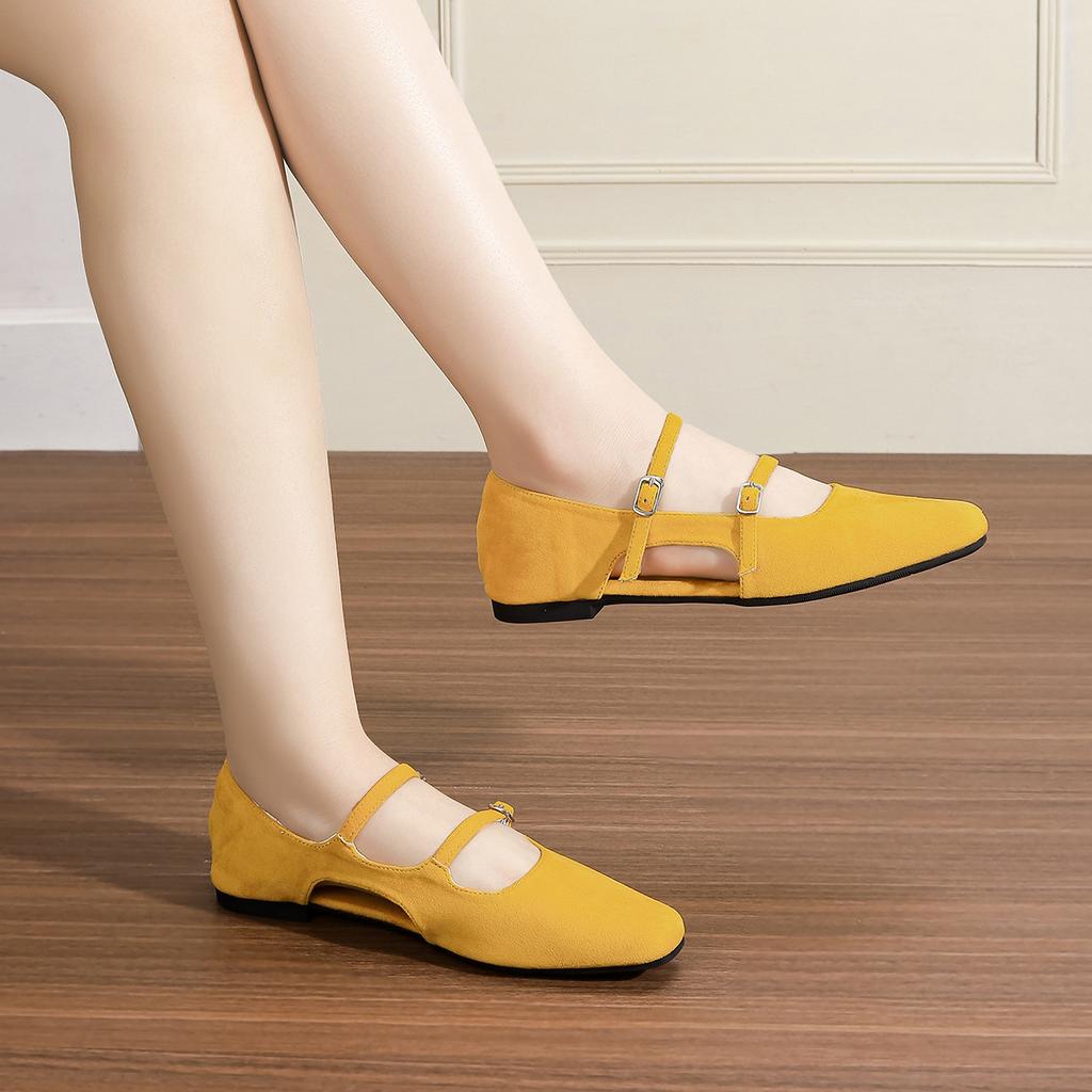 2025 new side empty flat-soled single shoes for women's summer outer wear, advanced sense, double-row one-word with soft-soled casual shoes, femini