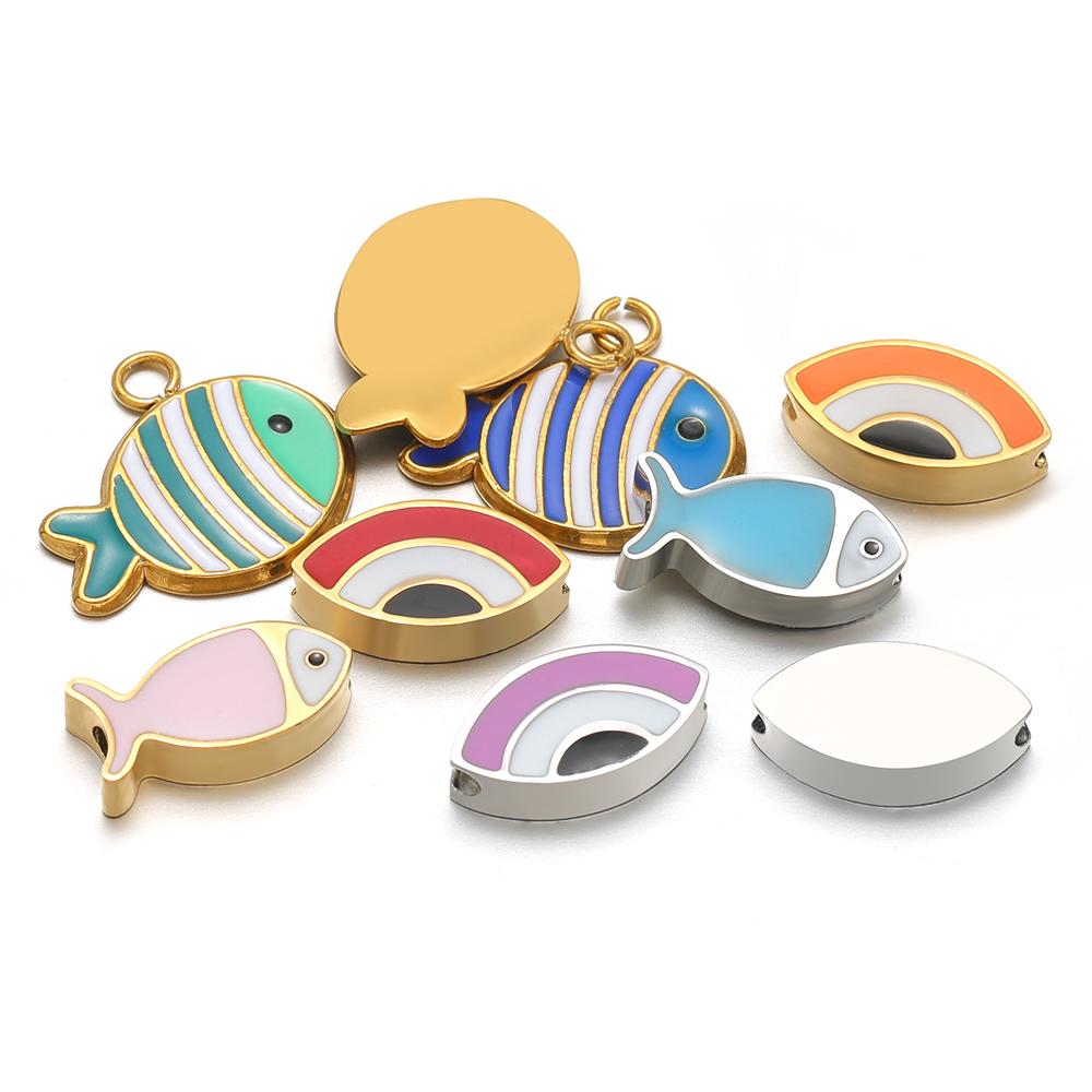 5Pcs Stainless Steel Gold Enamel Fish Beads Charms for DIY Jewelry Making Bracelet Making Children Necklace Findings Wholesale