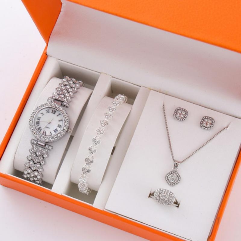 

5Pcsset New Popular High-End Fashion Diamond-Encrusted Women S Watch Small Fresh Retro Simple Watch Women S Bracelet Set bulk price