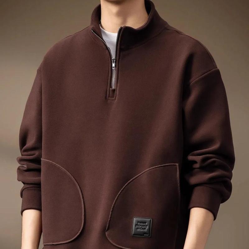 Autumn Winter New Fashion Stand Collar Long Sleeve Solid Grind Hair Sweatshirts Men's Clothing Loose Pocket Korean Trend Tops