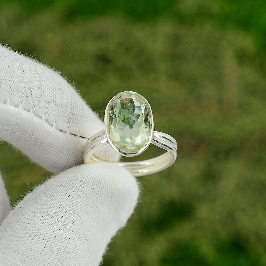 Sisters Day Sale Green Amethyst Gemstone Sterling Silver Bezel Promise Ring US 8