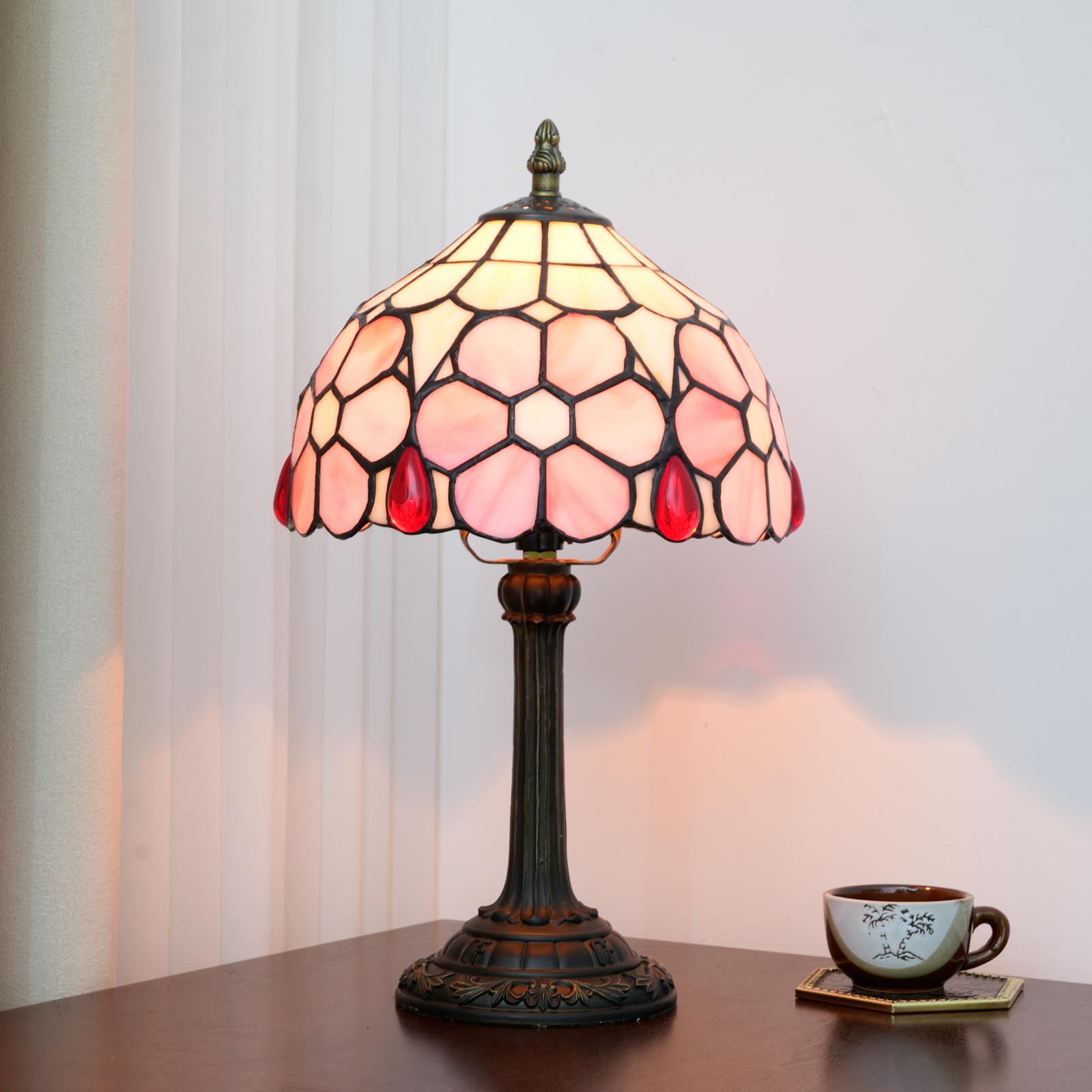 

European Pink flower Retro Restaurant Bar Cafe Stained Glass Bedside Bedroom Creative Small Table Lamp Home Decor Lighting UK Pulg розовый