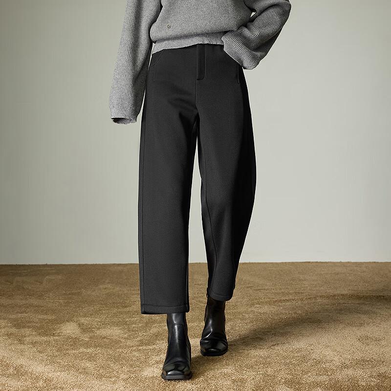 Chuyu Women's Winter Fleece Lined Cropped Woolen-Look Casual Pants