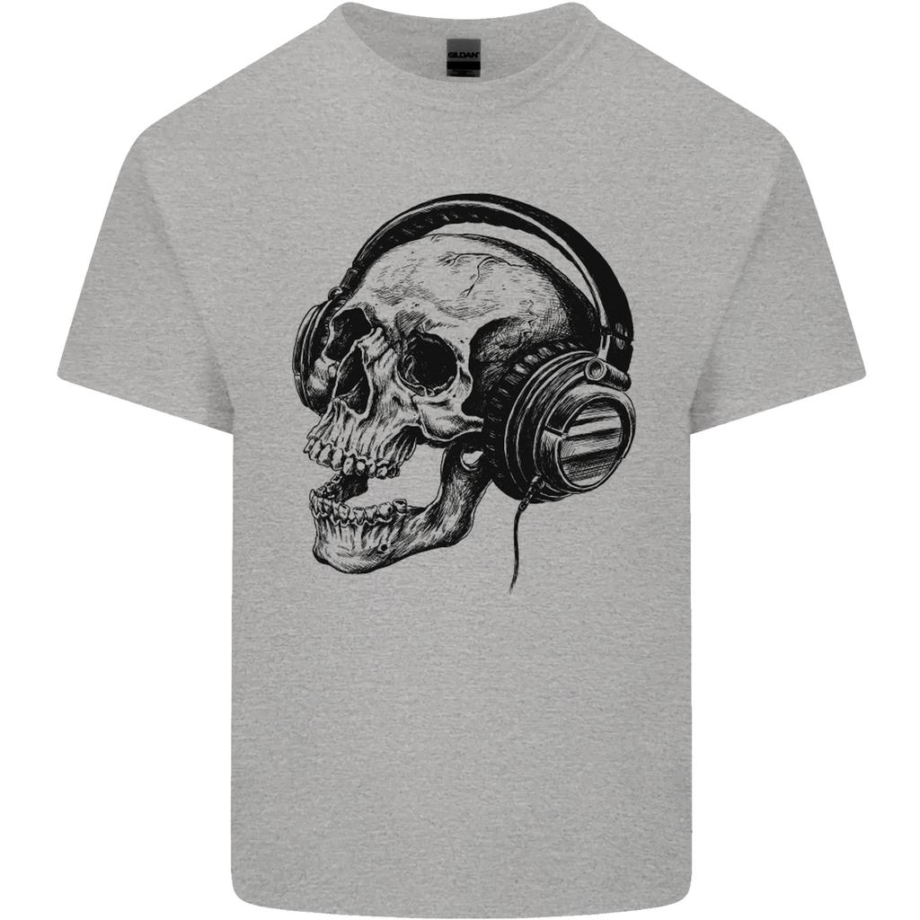 Skull Headphones Gothic Rock Music DJ Unisexs Light Cotton TShirt