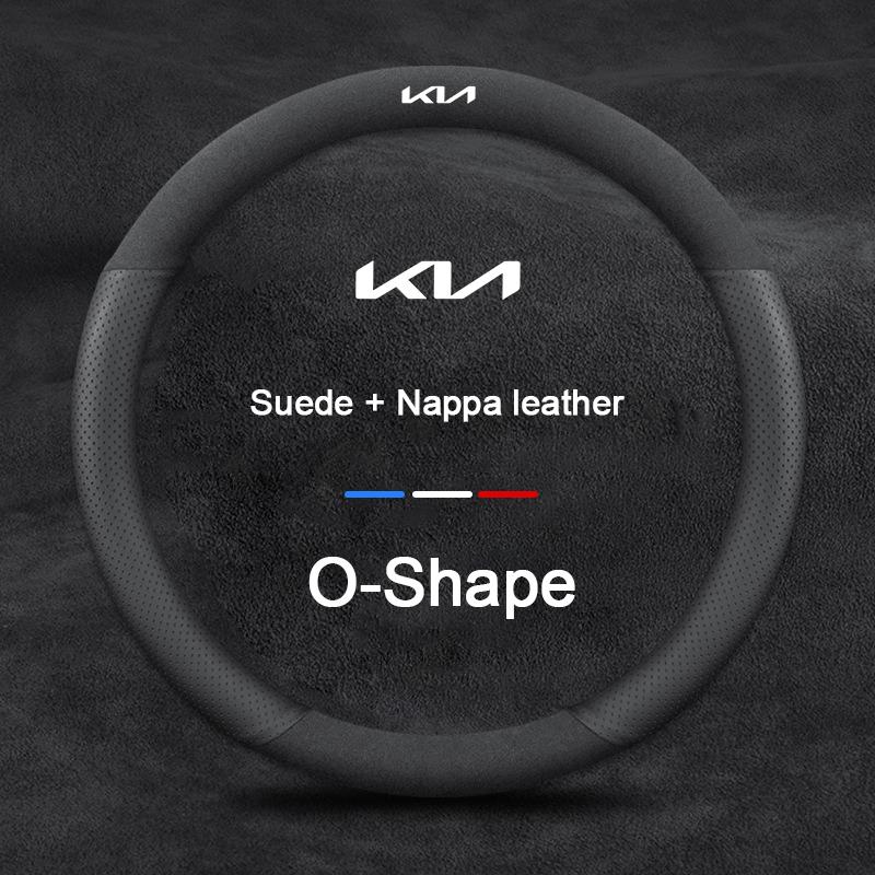 Keyring KIA GT LINE Leather Steering Wheel Cover Non-Slip Breathable Ultra Soft for Sportage Sorento Stinger CeedSoulK2K3K4K5KX5