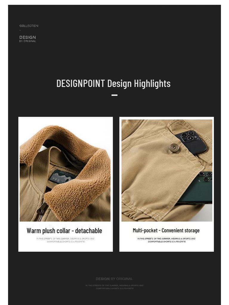 Herren Plus Size Baumwolljacke mit Fleecefutter und abnehmbarem Kragen - Herbst Winter 2022 Kollektion, Modell 7022A.