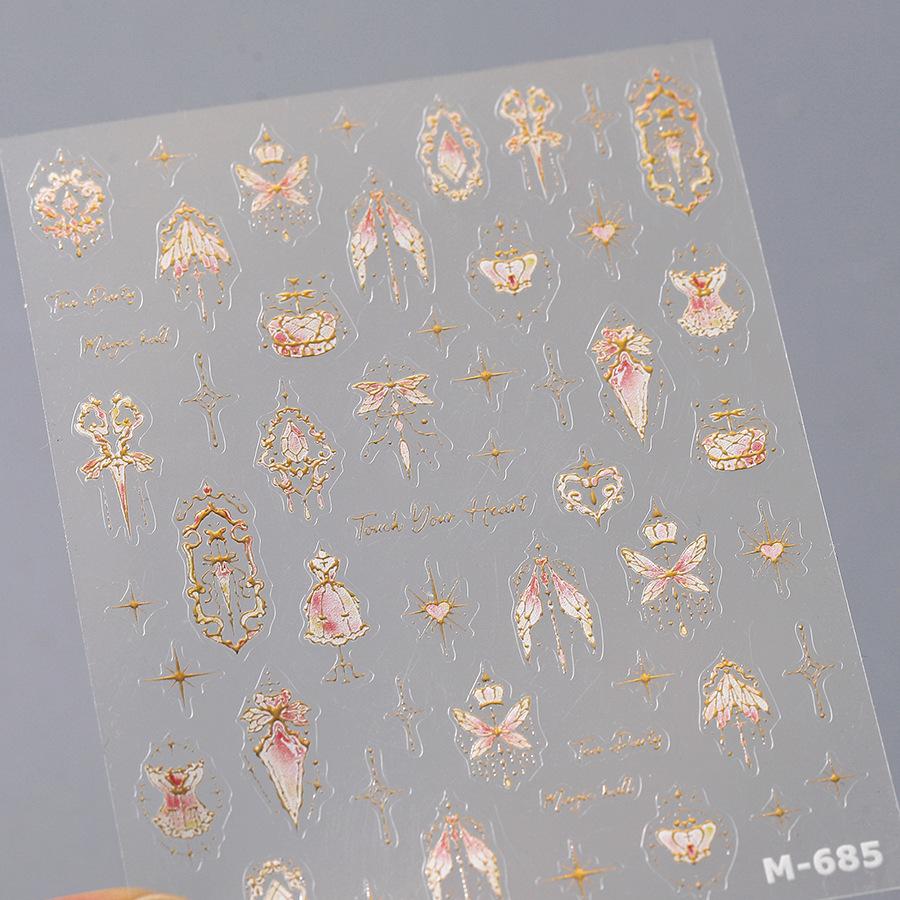 Cherry Blossom Pink Flower Sakura Spring 5D Nail Art Sticker Gold Stamping Soft Adhesive Relief Adhesive Chic Manicure Decals