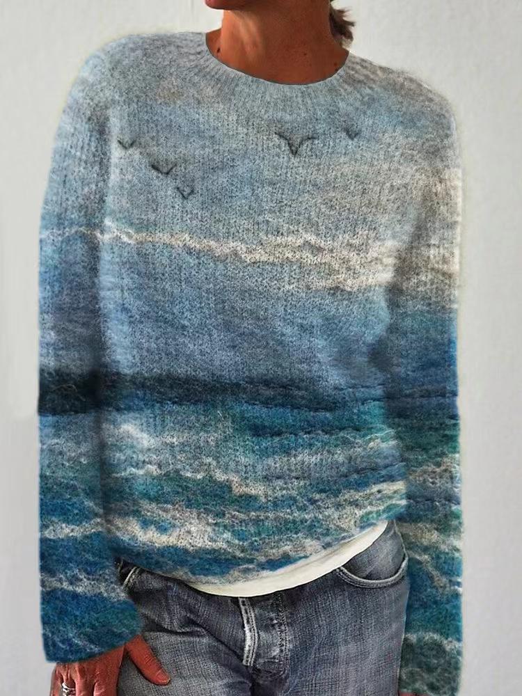 Women's Patterned Pullover Sweater Casual Loose Fit Long Sleeved Knit Top Luxurious Relaxed-fit Slimming and Versatile Top