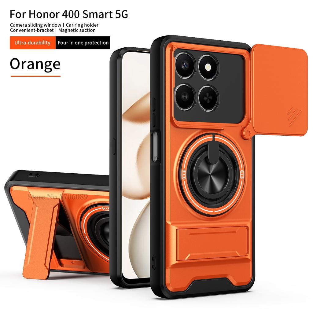 Armor Case For Honor 400 Smart 5G Case Shockproof Slide Lens Protector Phone Cover For Honor 400 Smart Case Fundas With Ring