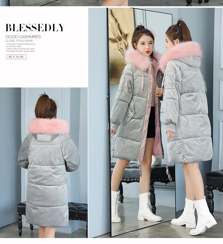 Autumn and Winter Women's Thickened Coat with Large Fur Collar Loose Mid-length Student Windproof Warm Coat