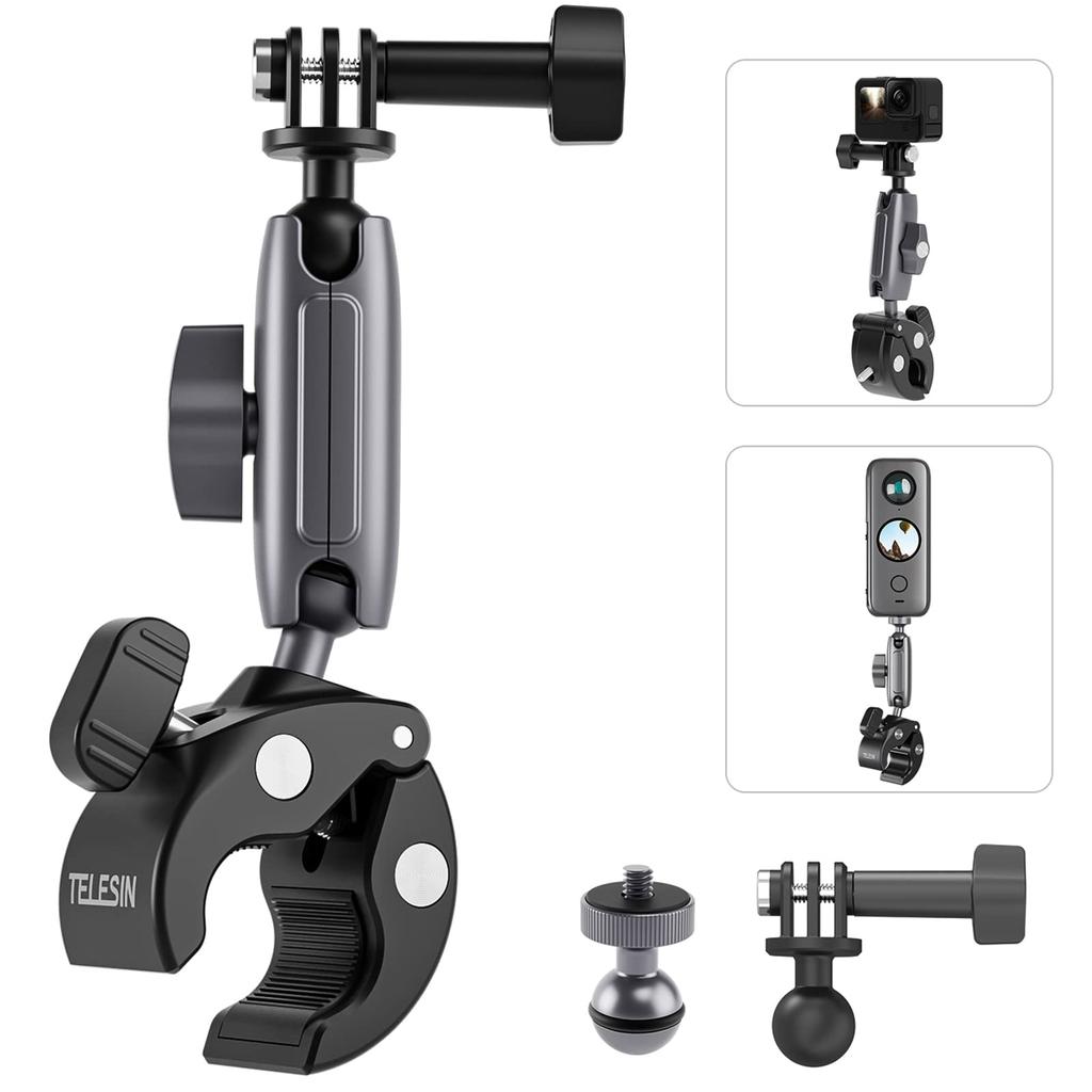 TELESIN GoPro Kompatybilny zacisk mocujący Aluminiowy stop Obrót Magic Arm Zacisk kraba Zacisk rurowy Super Zacisk Max Hero 13 12 11 10 9 Insta360 DJI Action 5