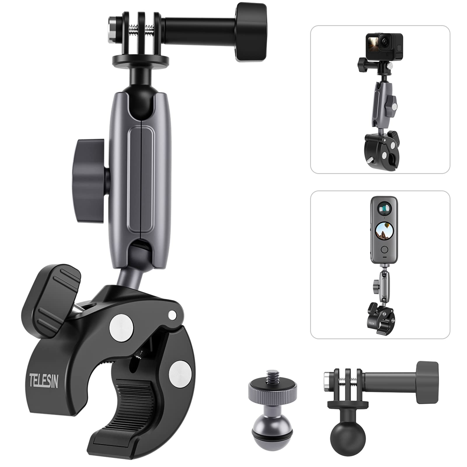 

TELESIN GoPro совместимое крепление-зажим из алюминиевого сплава поворотный рычаг Magic Arm зажим-краб зажим для труб Super Clamp Max Hero 13 12 11 10 9 Insta360 DJI Action 5