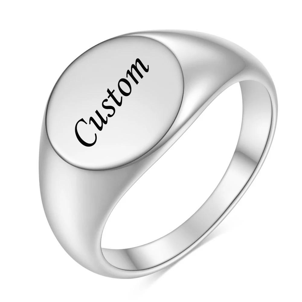 Customized Women Signet Ring Name Letter Pattern Logo Stainless Steel Rings Punk Candid Fashion Jewelry Male Wedding Accessories