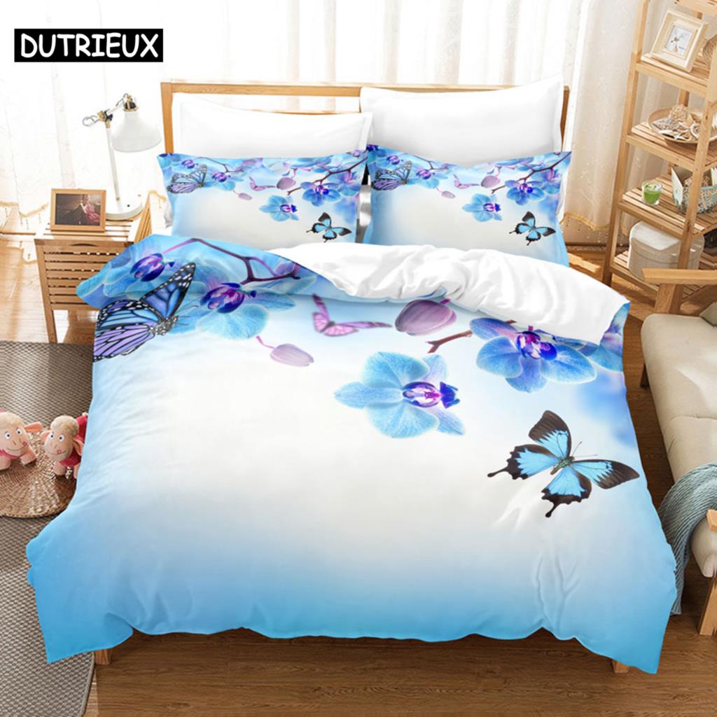 Blue Butterfly Duvet Cover Set King Size 220X240 Double Bed Single 3D Queen Bedding Sets Pink Full Twin Quilt Linen Pillowcase