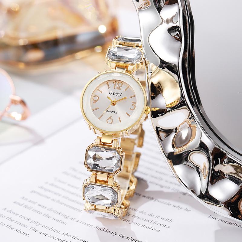 Diamond-Set Candy Ladies' Quartz Bracelet Watch - Round Dial & Square Sugar Cube Design