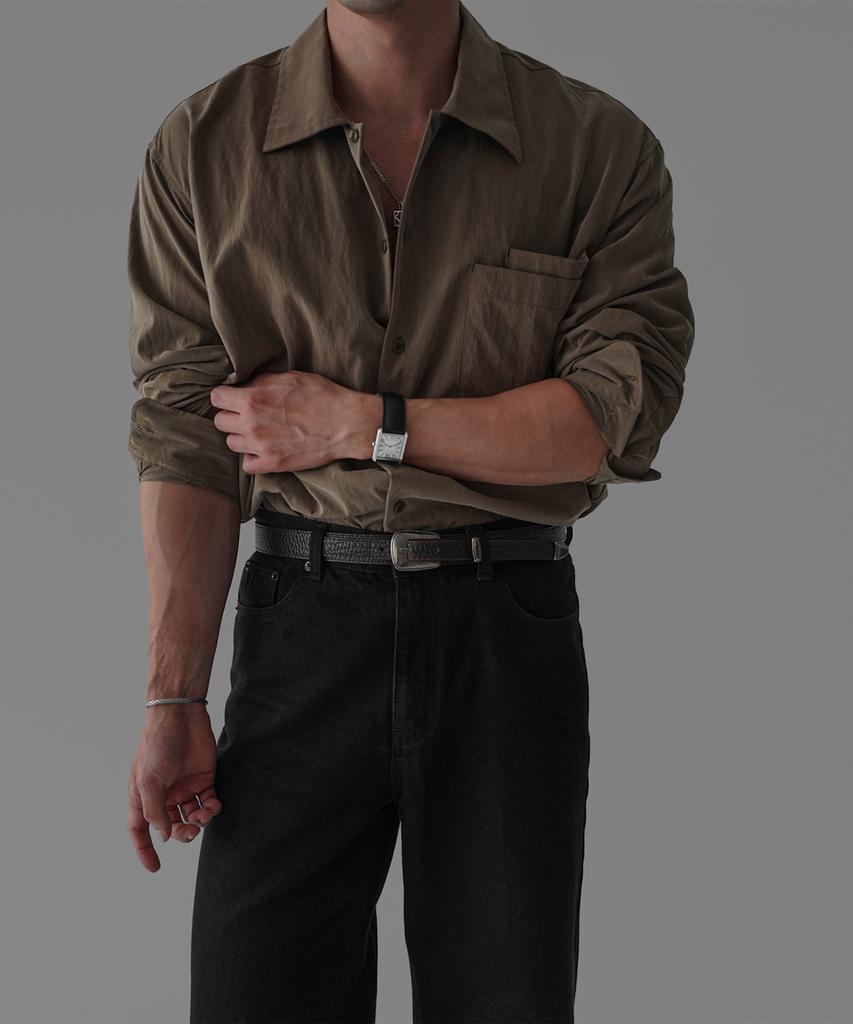 Baulopeulodeogteu Textured Convertible Collar Shirt [Mocha]