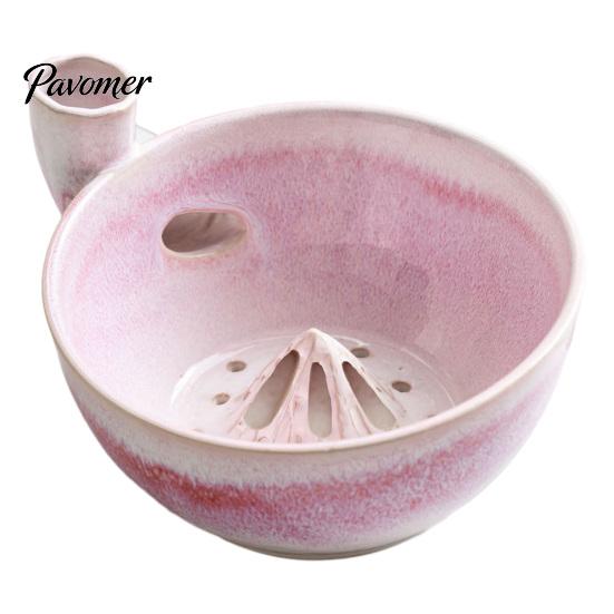 Kitchen Prep Accessory Ceramic Berry Washing Bowl with Drainage Holes, Multifunctional Fruit Handcrafted Kitchenware Colander Basin, Swirl Design