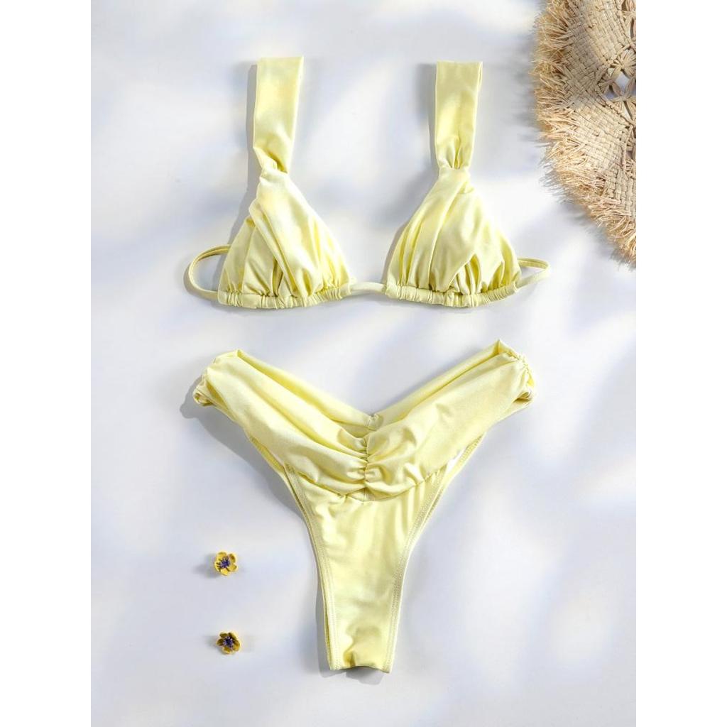 Sexy Folds Bikini Set Solid Micro Bikinis Women Swimsuit Female Triangle Swimwear Beach Wear Bathing Suit