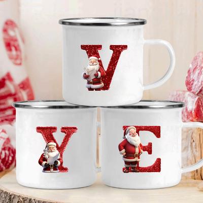 26 Letter Santa Claus Printed Enamel Cup Milk Juiice Coffee Cup Mug Best Christmas Gift For Family Friends