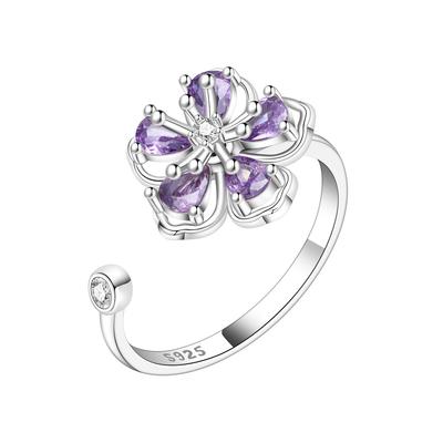 S925 Silver Purple Zircon Flower Opening Ring For Women Finger Ring Jewelry Party Fine Trendy Gifts