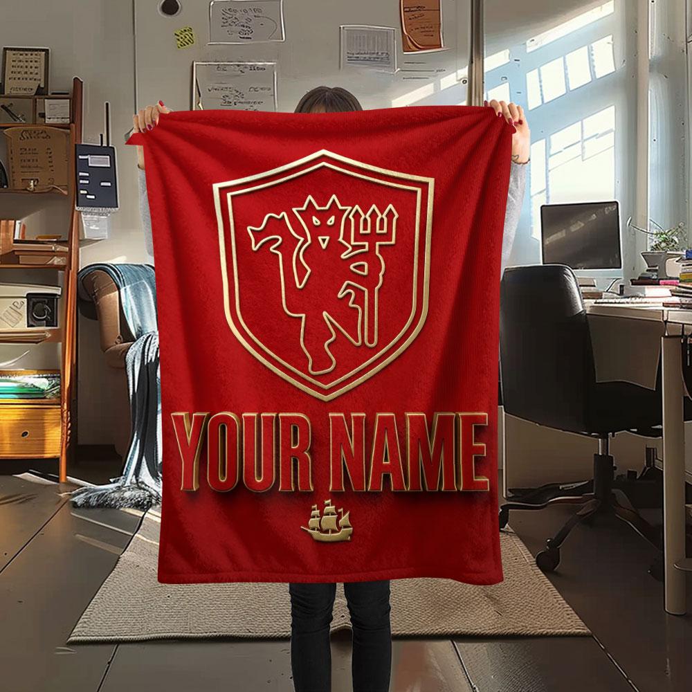 Custom Name,Manchester Red Devils Printed Flannel Blanket, Soft Throw for Bedroom Sofa, Washable,fan Merchandise, Great Gift.chl