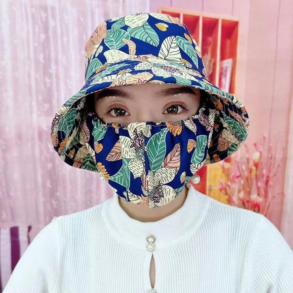 Summer Women Sunscreen Fisherman Hat Fashion Floral Print Caps Outdoor Riding Anti-UV Sun Hat Face Shading Mask Hat Leisure