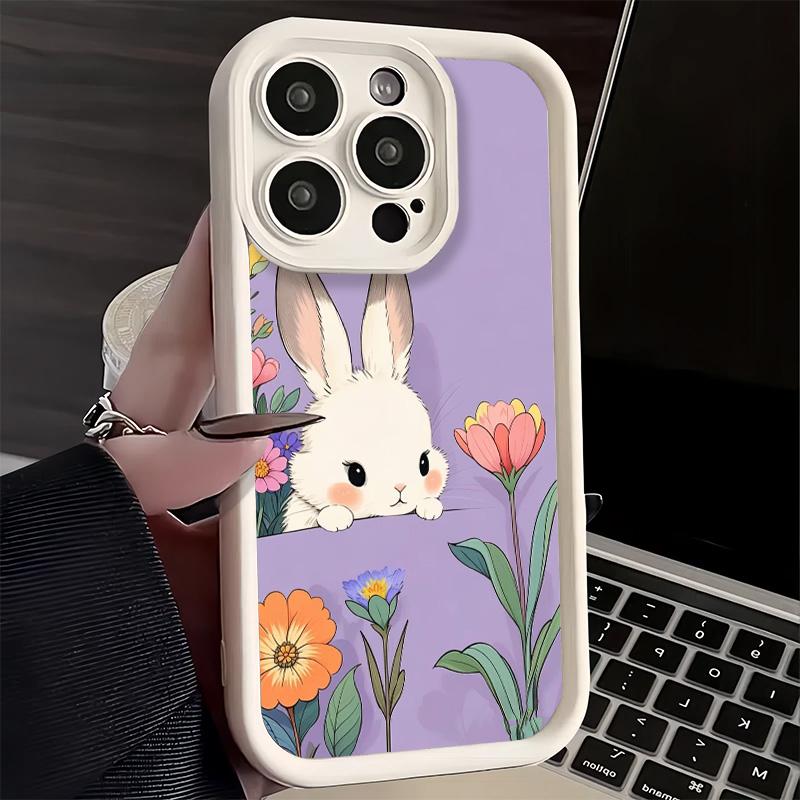 Phone Case for iPhone 17 Air 16E 15 16 Pro Max Cute Cartoon Bunny Rabbit Cover 14 Plus 13 12 Mini Soft Shell Silicone Fundas