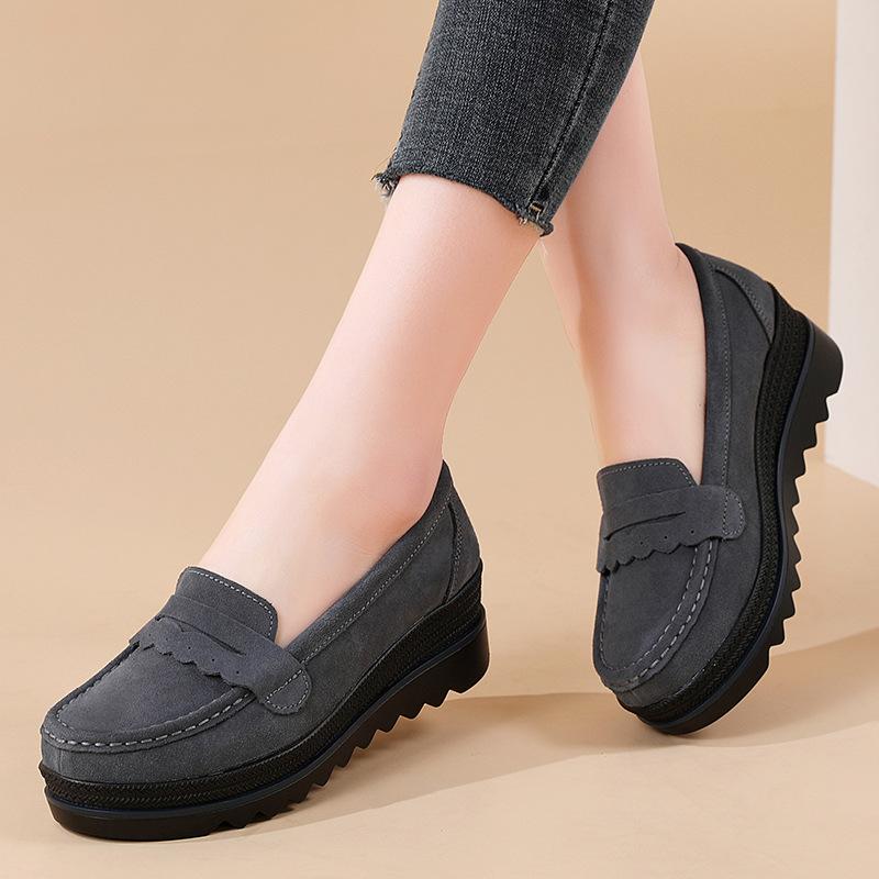 

2025 spring and summer two-layer leather muffin shoes Korean version of the trend platform rocking shoes women s single shoes mother shoes casual 35 чёрный