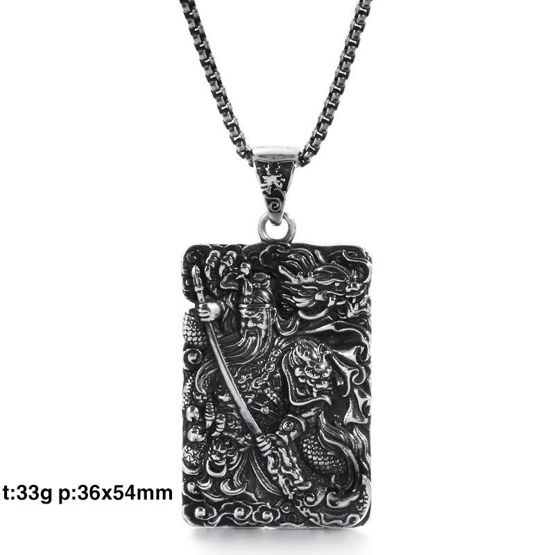 Ethnic Stainless Steel Guan Gong Pendant - Titan Steel Necklace with Retro Dragon Design