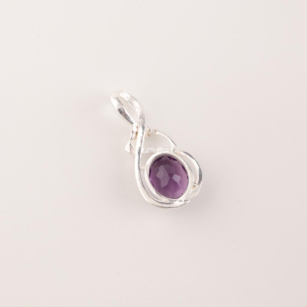 Natural Amethyst Gemstone 925 Sterling Silver Boho Jewelry Zircon Pendant 1.22" CZP-13-1