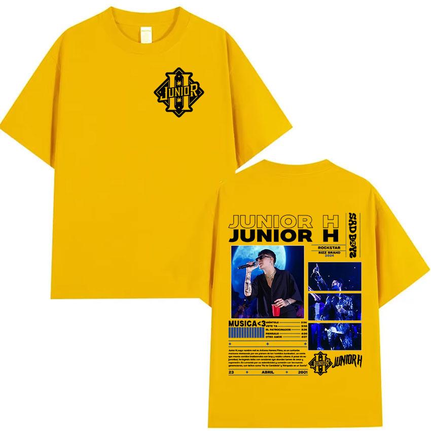 Rapper Junior H Sad Boyz Tour 2025 Album Merch TShirt Men Hip Hop Gothic Punk T Shirt Fans Gift Oversized Short Sleeve T Shirts
