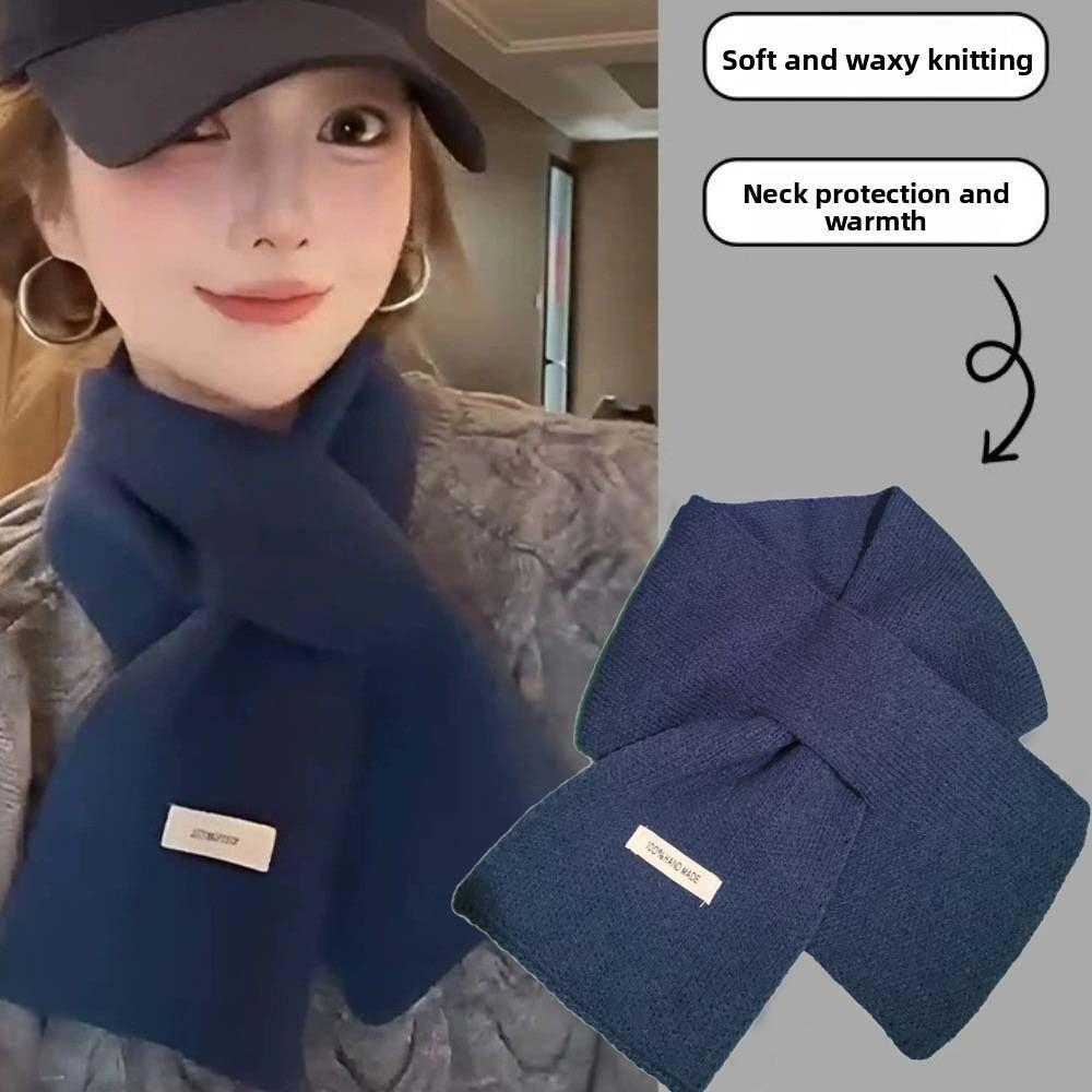 Solid Color Wool Knitted Scarf Thickened Women Winter Neckerchief  Apparel Accessories