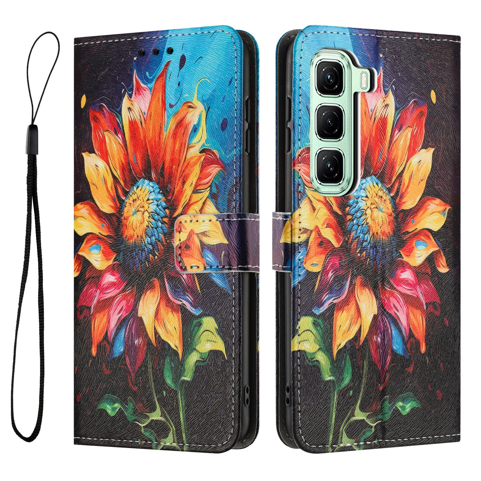 

YX-2501 For Infinix Hot 50 Pro+ 4G Case Pattern Printing PU Leather Wallet Phone Cover with Lanyard Sunflower