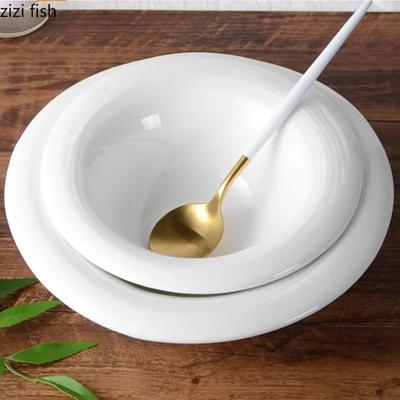 קיבולת גדולה קערת מרק לבן טהור קרמיקה צלחת אוכל קערת קינוח צלחת פירות קערות סלט קערות נודלס דים סאם מגש מנות