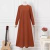 Elegant Solid Color Maxi Dress for Muslim Women – Long Sleeve, Casual & Comfortable