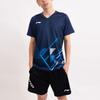 Li Ning Badminton Series Logo Stripe Pattern V-Neck Pullover Short Sleeve Raglan T-Shirt Unisex Tops Indigo AAYT583-4
