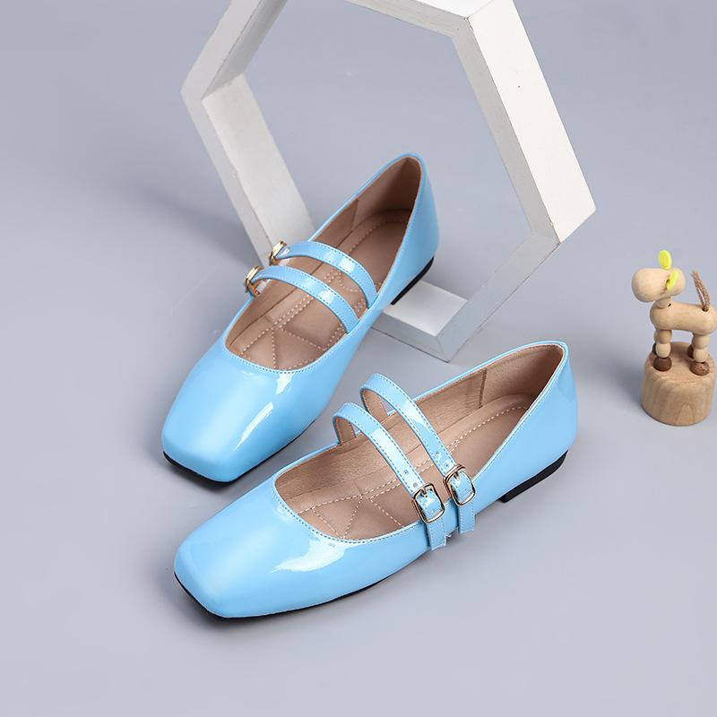 Buty Mary Jane dla Kobiet Eleganckie Baleriny z Kwadratowym Noskiem i Paskiem Wygodne Buty do Chodzenia Damskie Miękkie Baleriny ze Sztucznej Skóry Antypoślizgowe